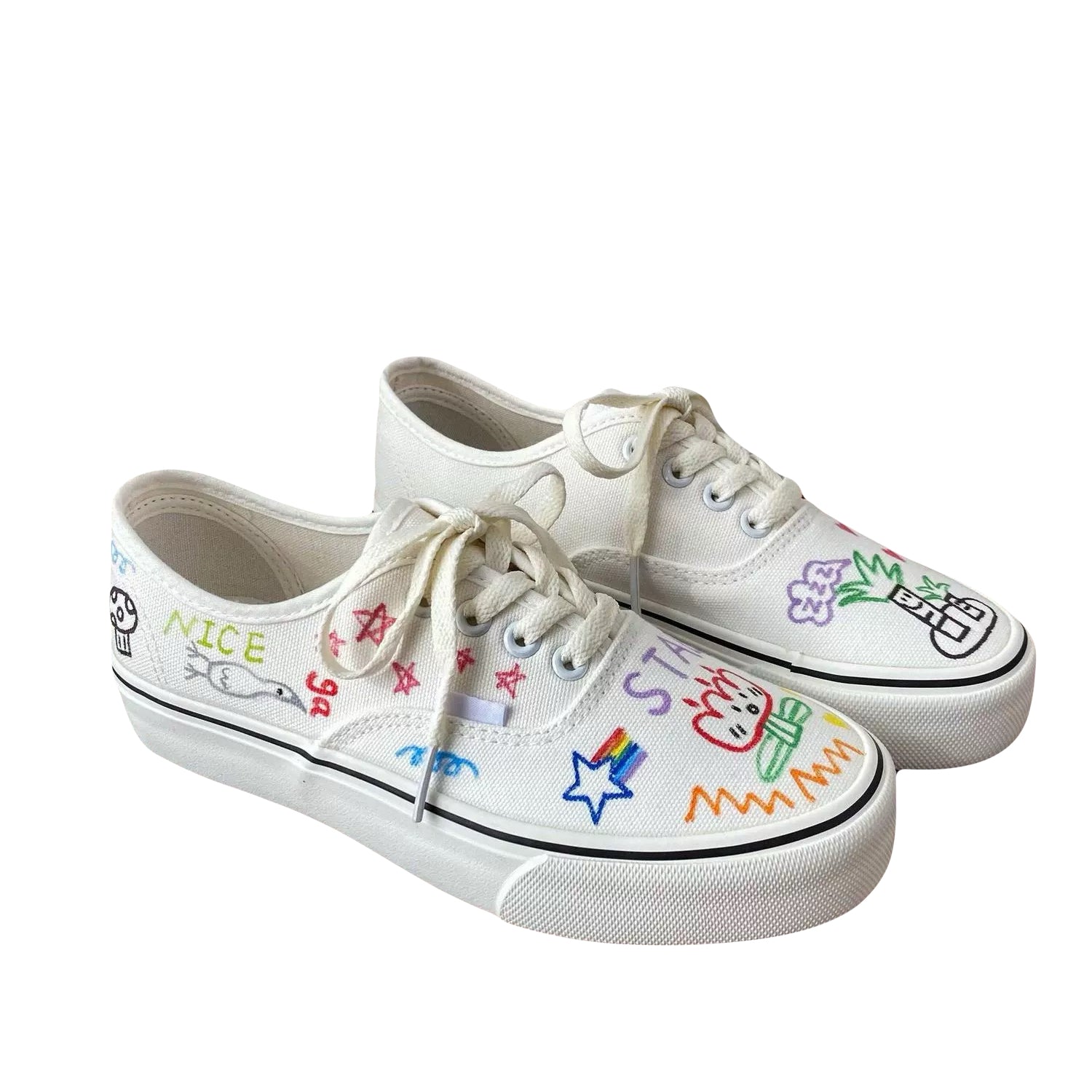 Hand-Painted Doodle Canvas Sneakers Cute Casual Unique Graffiti Flat Shoes for Women